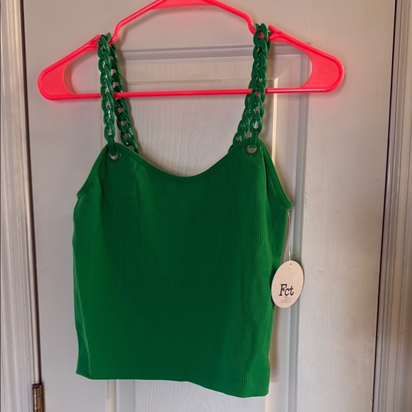 Fct Kelly Green Plastic Chain Strap Stretchy Crop Top Juniors 90s Size L - Picture 1 of 4